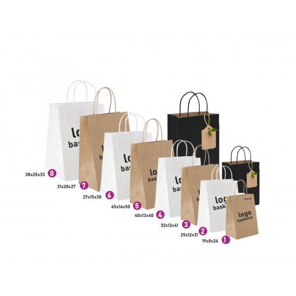 Baskılı Kraft Çanta Tek Renk 19x8x24