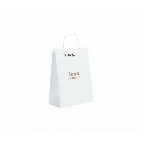 Baskılı Kraft Çanta Tek Renk 19x8x24