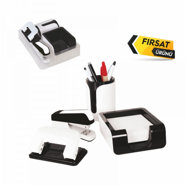 HM-17488 Beyaz-Siyah 4’Lü Grup Kırtasiye Set HM-17488 Beyaz-Siyah 4’Lü Grup Kırtasiye Set