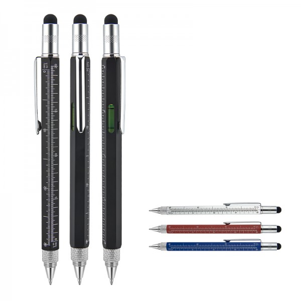 HM-21244 652 Siyah Metal Su Terazili - Tornavidalı Touchpen Kalem