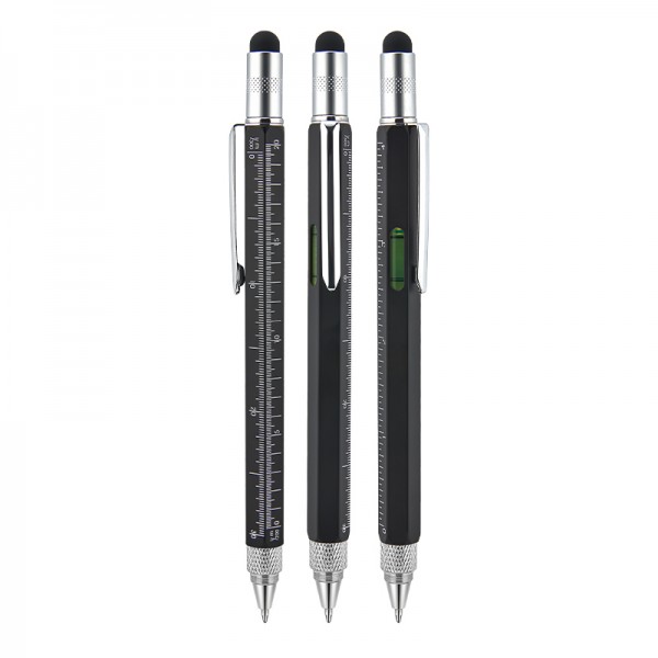 HM-21244 652 Siyah Metal Su Terazili - Tornavidalı Touchpen Kalem
