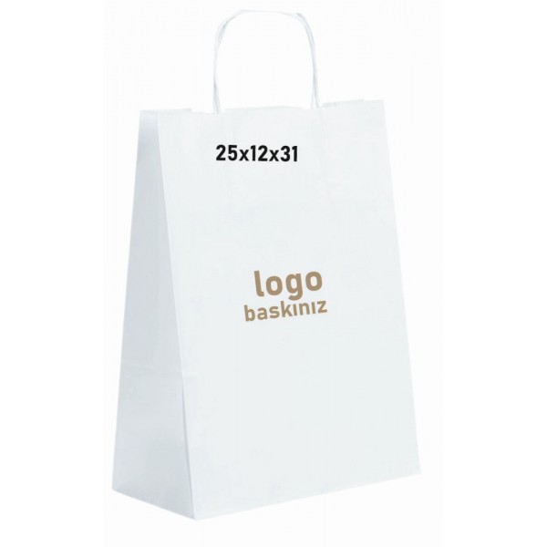 Baskılı Kraft Çanta Tek Renk 25x12x31