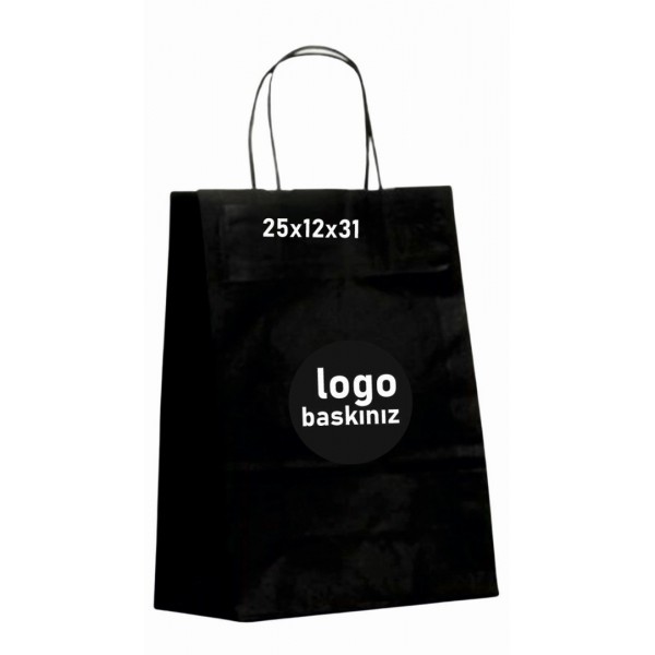 Baskılı Kraft Çanta Tek Renk 25x12x31
