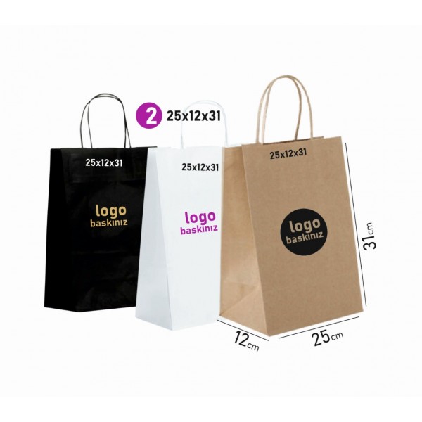 Baskılı Kraft Çanta Tek Renk 25x12x31