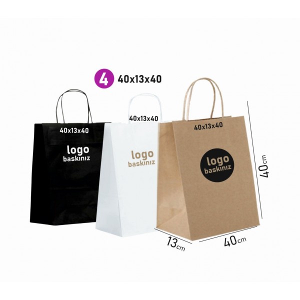 Baskılı Kraft Çanta Tek Renk 40x13x40
