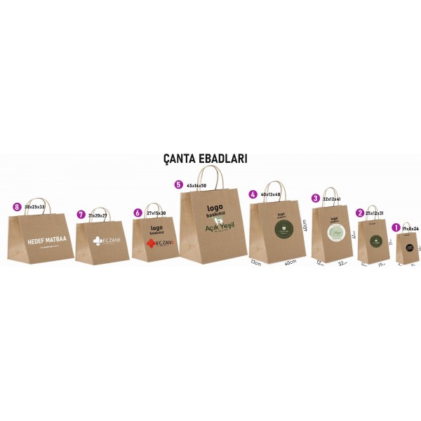 Baskılı Kraft Çanta Tek Renk 25x12x31